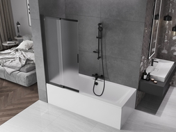 Paroi de douche Mexen Fox à 2 volets coulissants 85 x 150 cm, givrée, noire - 891-085-002-70-30
