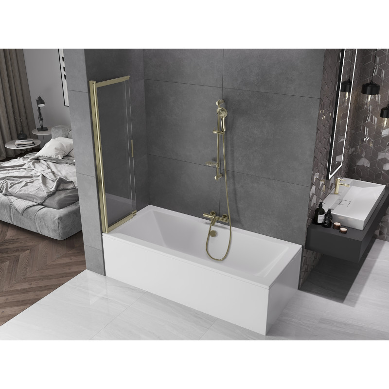 Mexen Fox paroi de douche 2 volets coulissante 85 x 150 cm, transparent, doré - 891-085-002-50-00