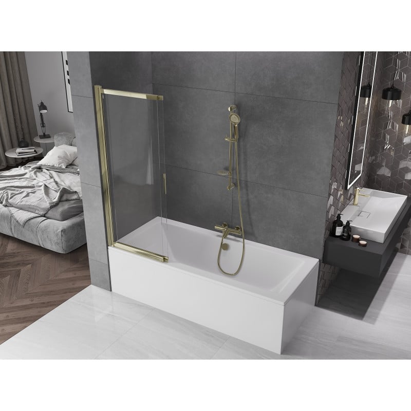 Mexen Fox paroi de baignoire 2 volets coulissants 120 x 150 cm, transparent, doré - 891-120-002-50-00