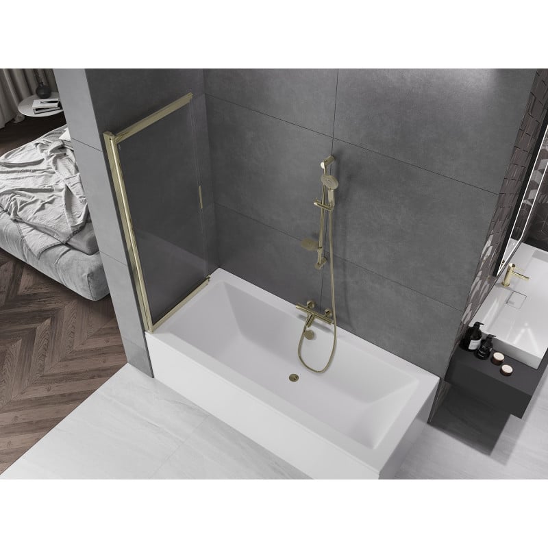 Mexen Fox paroi de baignoire 2 volets coulissants 120 x 150 cm, transparent, doré - 891-120-002-50-00