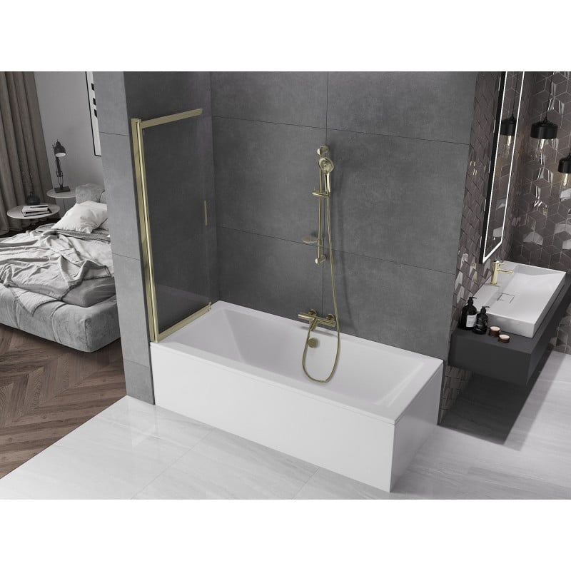 Mexen Fox paroi de baignoire 2 volets coulissants 120 x 150 cm, transparent, doré - 891-120-002-50-00