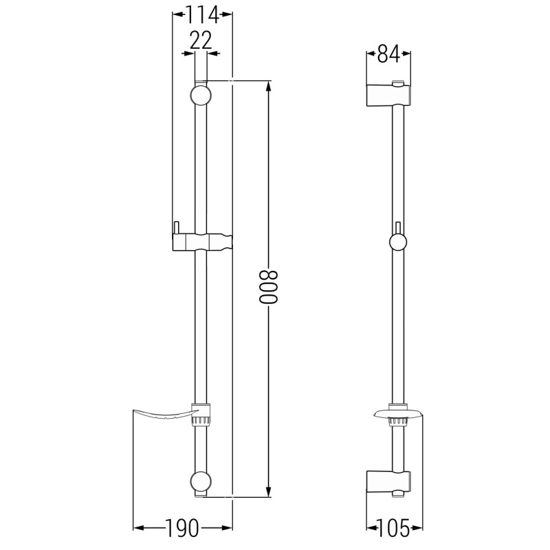 Mexen DF barre de douche avec porte-savon 80 cm, gris pistolet brossé - 79382-66