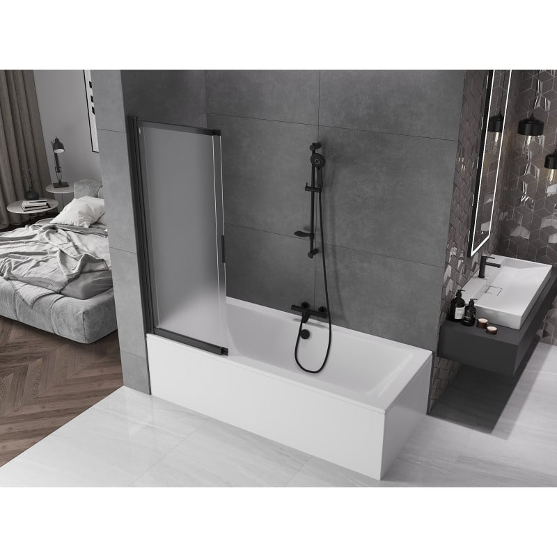 Mexen Fox paroi de baignoire coulissante à 2 volets 120 x 150 cm, givre, noir - 891-120-002-70-30