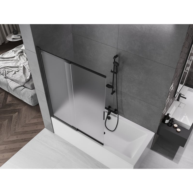 Mexen Fox paroi de baignoire coulissante à 2 volets 120 x 150 cm, givre, noir - 891-120-002-70-30