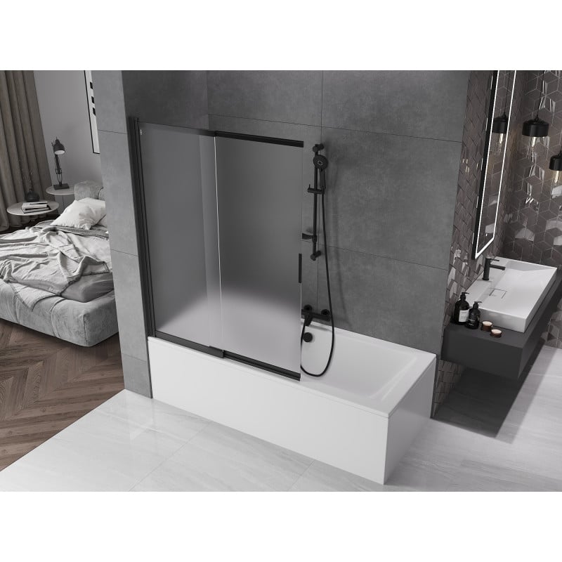 Mexen Fox paroi de baignoire coulissante à 2 volets 120 x 150 cm, givre, noir - 891-120-002-70-30