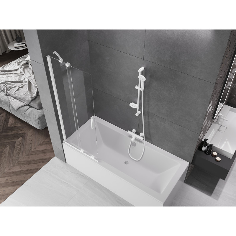 Mexen Velar paroi de baignoire à 2 volets coulissants 75 x 150 cm, transparent, blanc - 896-075-000-01-20