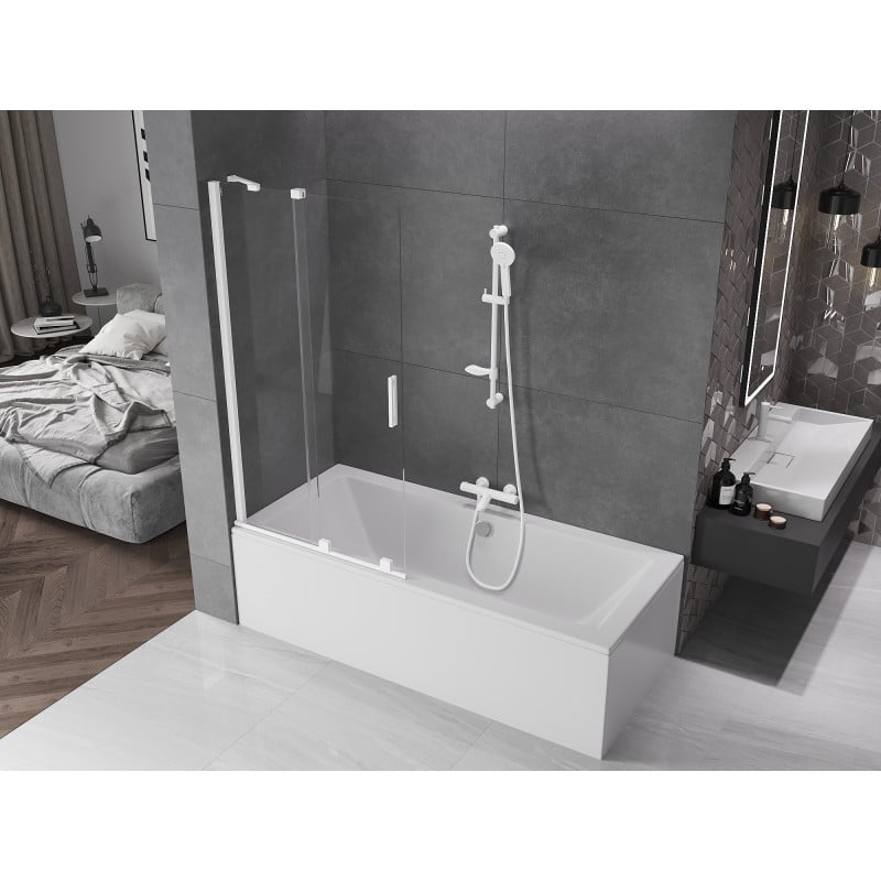 Mexen Velar paroi de baignoire à 2 panneaux coulissants 95 x 150 cm, transparent, blanc - 896-095-000-01-20