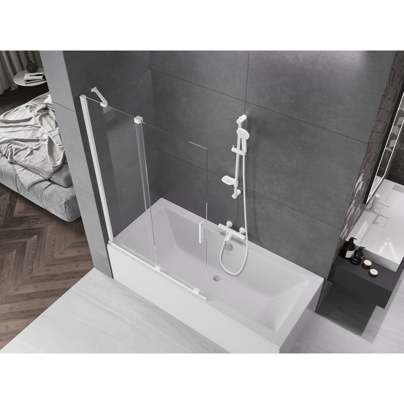 Mexen Velar paroi de baignoire 2 volets coulissants 110 x 150 cm, transparent, blanc - 896-110-000-01-20