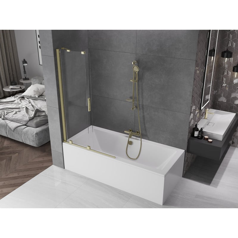 Mexen Velar pare-douche de bain à 2 battants coulissants 100 x 150 cm, transparent, doré - 896-100-000-01-50