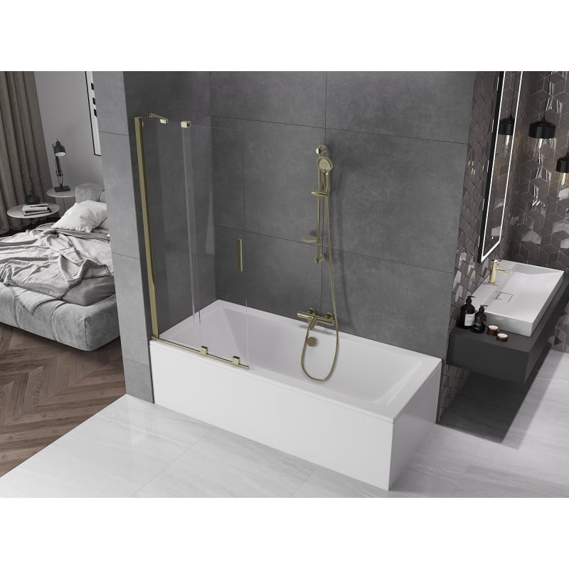 Mexen Velar paroi de baignoire coulissante à 2 vantaux 80 x 150 cm, transparent, or brossé - 896-080-000-01-55