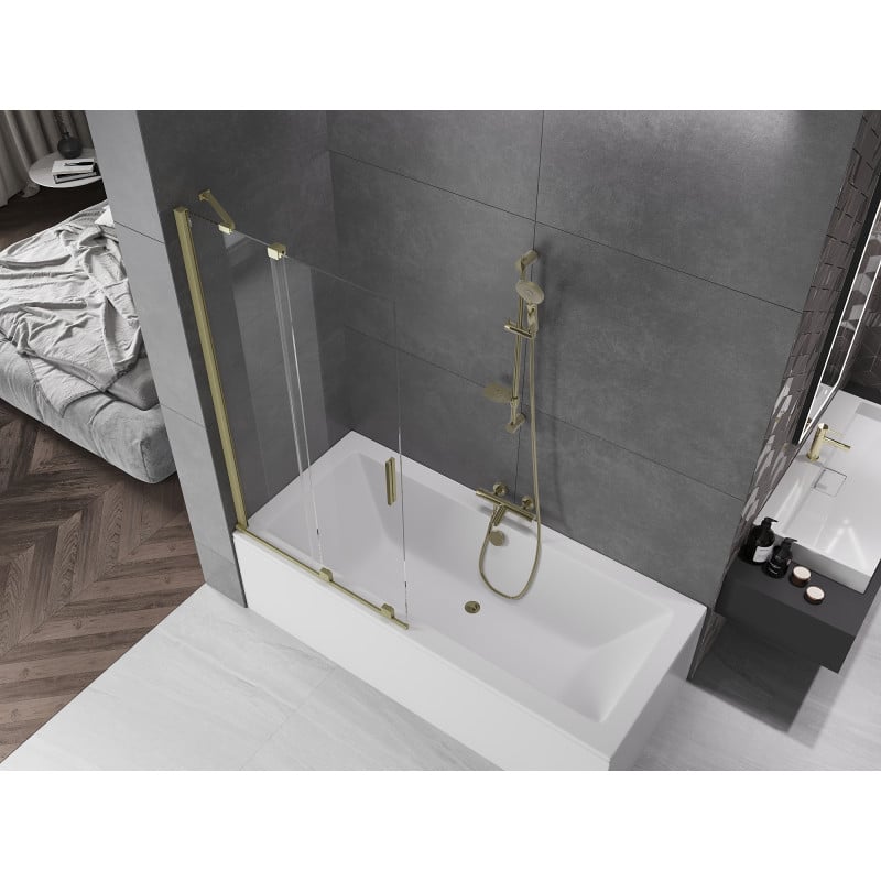 Mexen Velar paravent de baignoire coulissant à 2 panneaux 90 x 150 cm, transparent, or brossé - 896-090-000-01-55