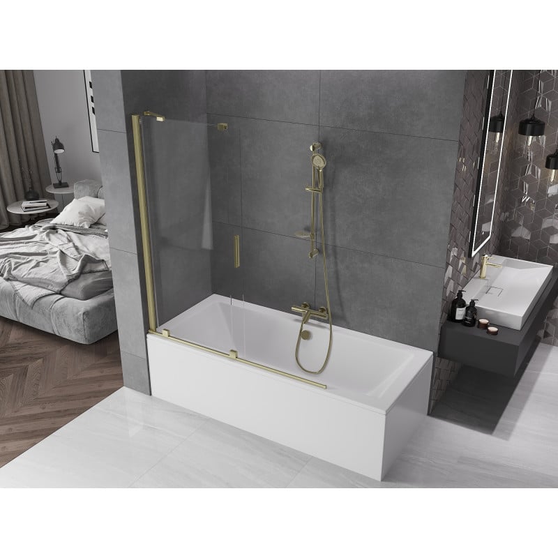 Mexen Velar paroi de baignoire 2 volets coulissants 140 x 150 cm, transparent, doré brossé - 896-140-000-01-55