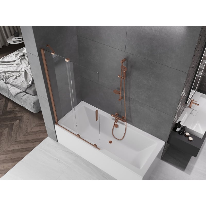 Mexen Velar paroi de douche 2 volets coulissants 100 x 150 cm, transparent, cuivre brossé - 896-100-000-01-65