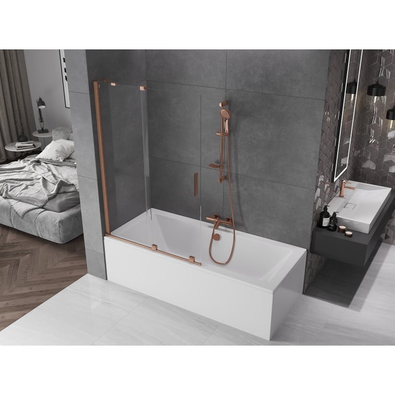 Mexen Velar paroi de baignoire coulissante à 2 vantaux 110 x 150 cm, transparent, cuivre brossé - 896-110-000-01-65