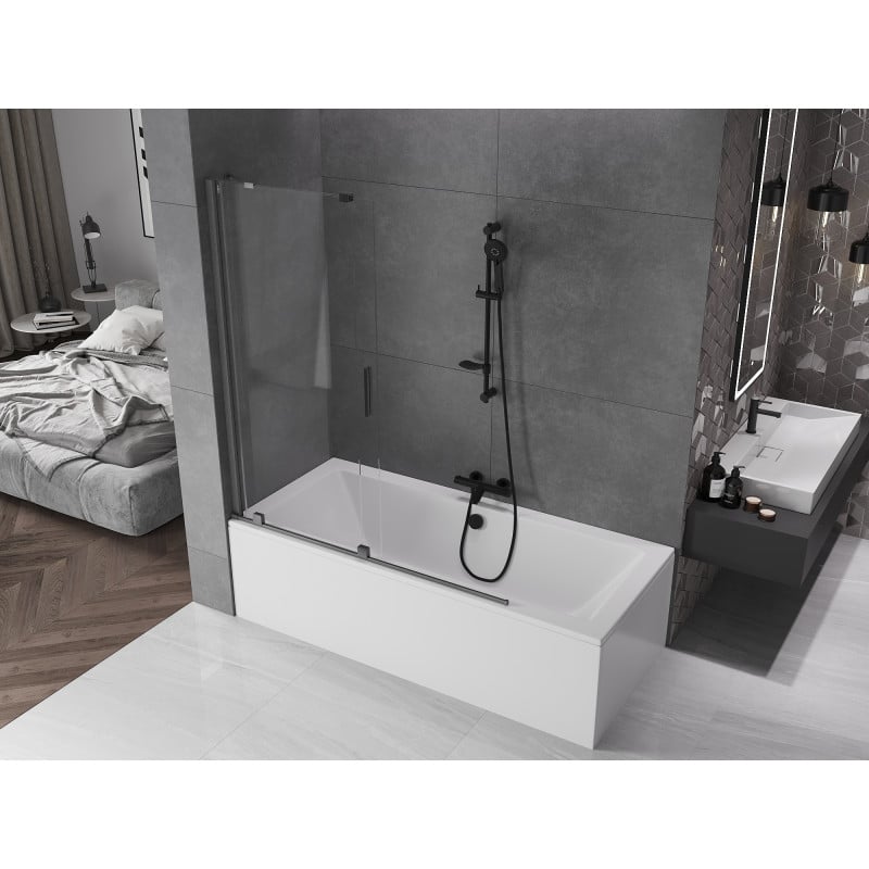 Mexen Velar paravent de baignoire à 2 panneaux coulissants 140 x 150 cm, transparent, gris canon brossé - 896-140-000-01-66