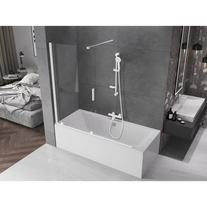Mexen Velar paroi de baignoire à deux volets coulissants 160 x 150 cm, transparent, blanc - 896-160-000-01-20