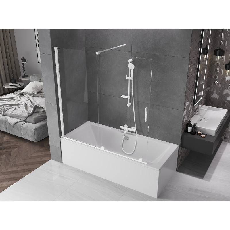 Mexen Velar paroi de baignoire à deux volets coulissants 160 x 150 cm, transparent, blanc - 896-160-000-01-20