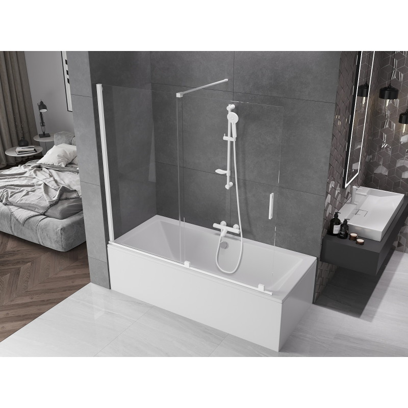 Mexen Velar paravent de baignoire coulissant à 2 vantaux 170 x 150 cm, transparent, blanc - 896-170-000-01-20
