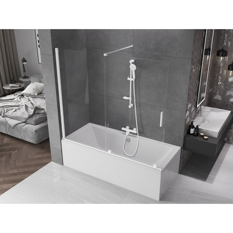 Mexen Velar paroi de baignoire à 2 volets coulissante 180 x 150 cm, transparent, blanc - 896-180-000-01-20