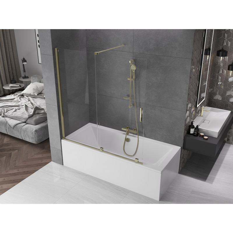 Mexen Velar paroi de baignoire 2 volets coulissants 150 x 150 cm, transparent, doré - 896-150-000-01-50