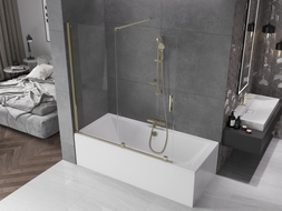 Mexen Velar paroi de baignoire coulissante à 2 volets 150 x 150 cm, transparente, dorée - 896-150-000-01-50