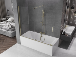 Mexen Velar pare-douche 2 plis coulissant 180 x 150 cm, transparent, doré - 896-180-000-01-50