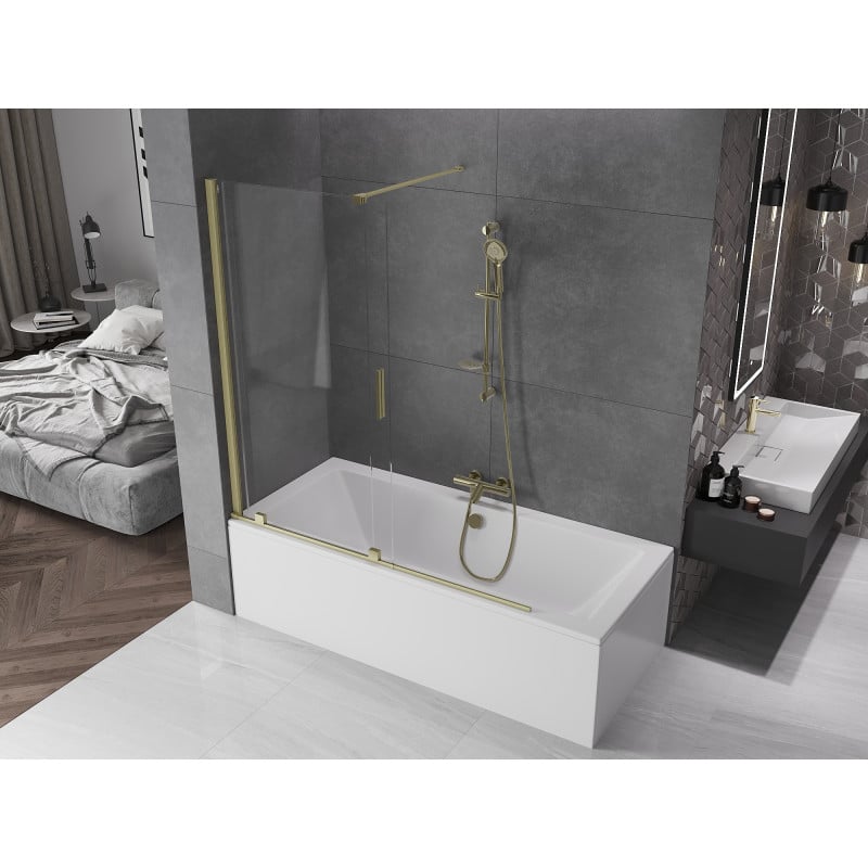 Mexen Velar paroi de baignoire coulissante à 2 volets 150 x 150 cm, transparent, or brossé - 896-150-000-01-55