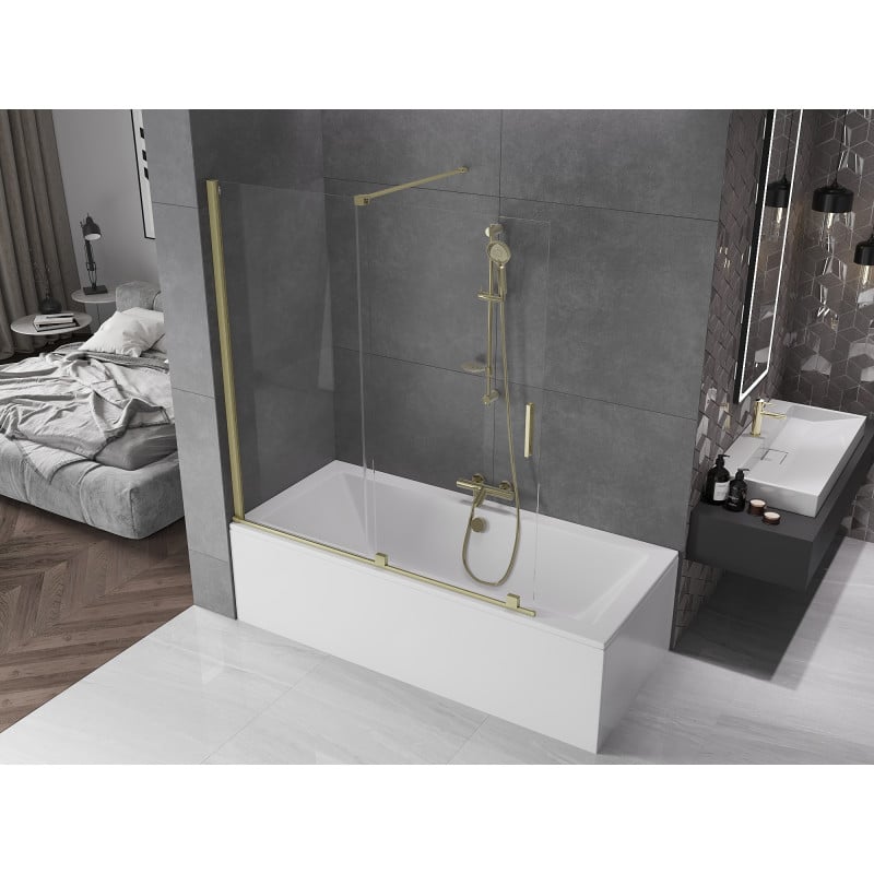 Mexen Velar paroi de baignoire coulissante à 2 volets 150 x 150 cm, transparent, or brossé - 896-150-000-01-55