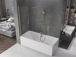 Mexen Velar paroi de baignoire 2 volets coulissants 160 x 150 cm, transparent, doré brossé - 896-160-000-01-55
