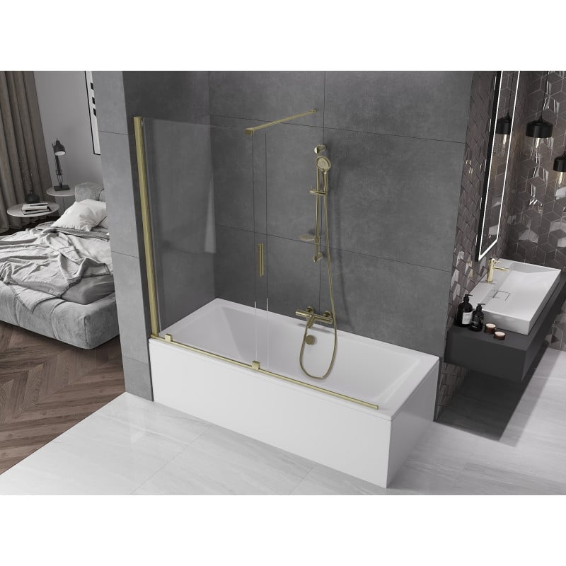 Mexen Velar paroi de douche 2 volets coulissants 170 x 150 cm, transparent, or brossé - 896-170-000-01-55