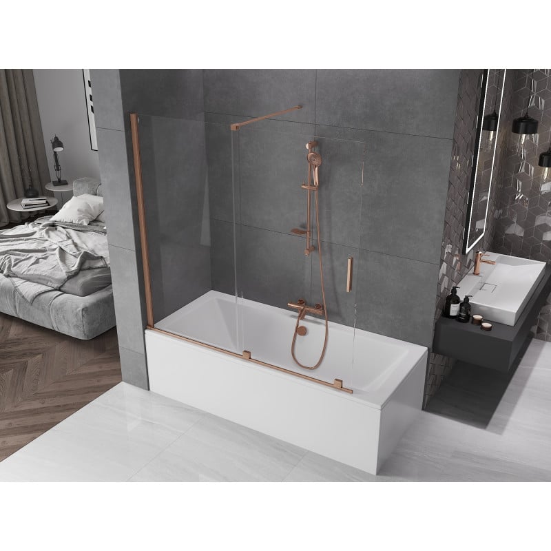Mexen Velar pare-douche à 2 volets coulissants 160 x 150 cm, transparent, cuivre brossé - 896-160-000-01-65