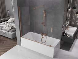 Mexen Velar écran de baignoire à 2 ailes coulissante 170 x 150 cm, transparent, Cuivre brossé - 896-170-000-01-65