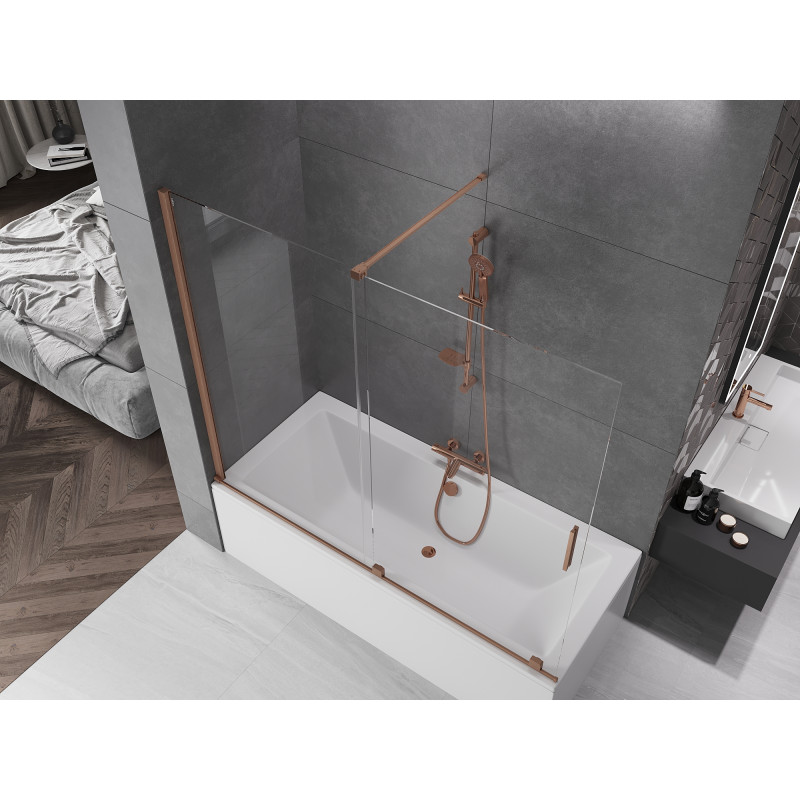Mexen Velar pare-douche de baignoire à 2 volets coulissants 180 x 150 cm, transparent, cuivre brossé - 896-180-000-01-65