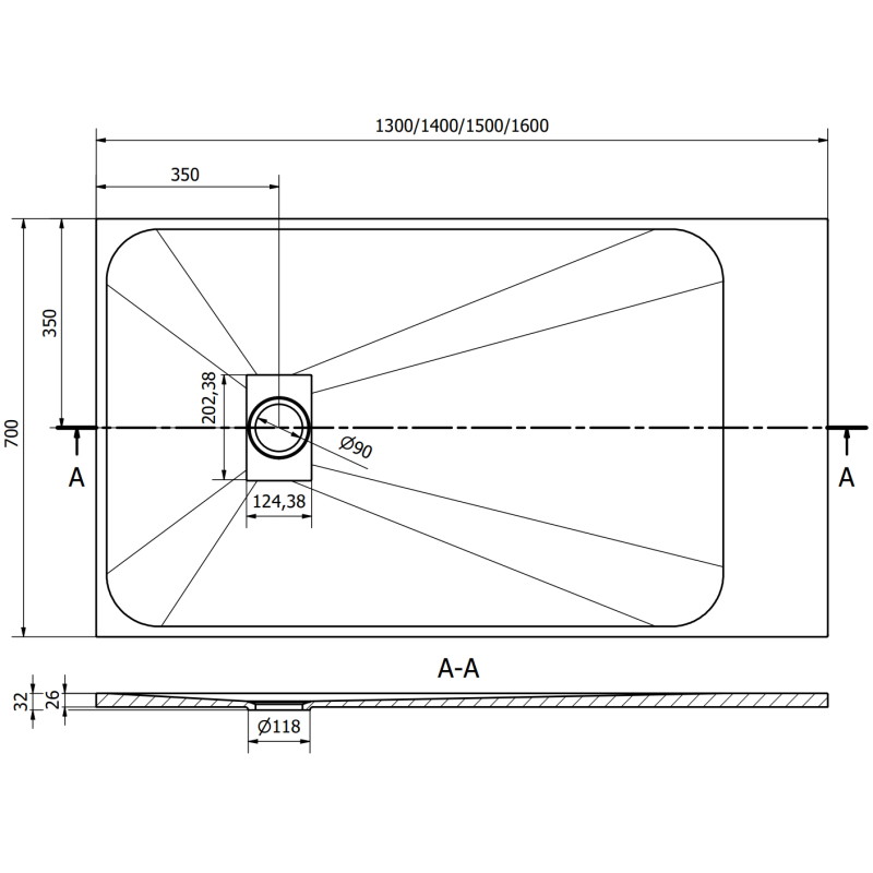 Mexen Hugo receveur de douche rectangulaire SMC 140 x 70 cm, gris - 42617014
