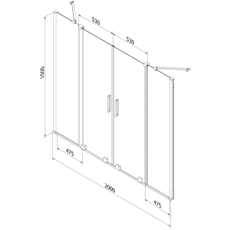 Mexen Velar Duo pare-douche de baignoire 2 battants coulissants 200 x 150 cm, transparent, or rose - 896-200-000-02-60