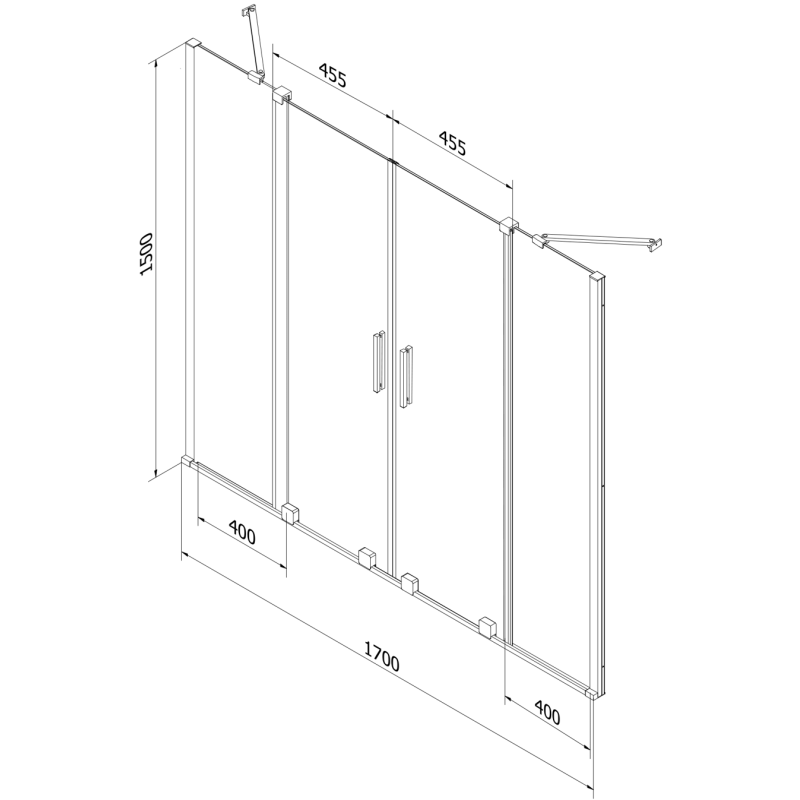Mexen Velar Duo paravent de baignoire coulissant à 2 volets 170 x 150 cm, transparent, noir - 896-170-000-02-70