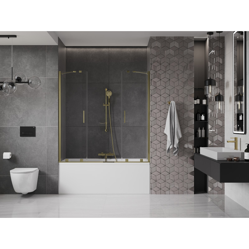 Mexen Velar Duo paroi de baignoire à 2 battants coulissants 140 x 150 cm, transparent, doré - 896-140-000-02-50