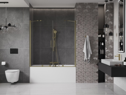 Mexen Velar Duo pare-douche de baignoire 2 volets coulissants 140 x 150 cm, transparent, doré - 896-140-000-02-50