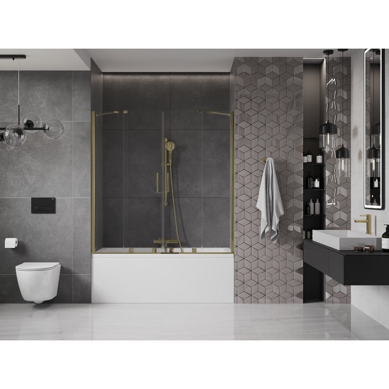 Mexen Velar Duo pare-douche baignoire 2 volets coulissants 160 x 150 cm, transparent, doré - 896-160-000-02-50
