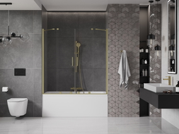 Mexen Velar Paroi de douche Duo à 2 panneaux coulissants 150 x 150 cm, transparent, or brossé - 896-150-000-02-55