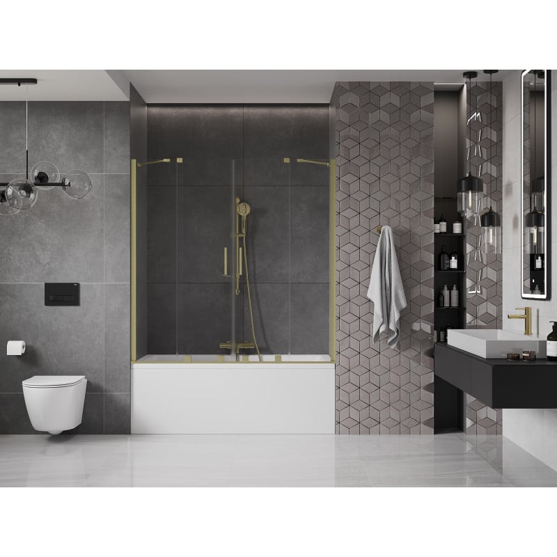 Mexen Velar Duo paravent de baignoire 2 volets coulissants 140 x 150 cm, transparent, or brossé - 896-140-000-02-55