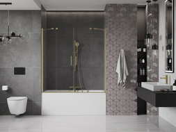 Mexen Velar Duo paravent de baignoire 2 volets coulissants 140 x 150 cm, transparent, or brossé - 896-140-000-02-55