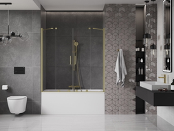 Paravent de baignoire coulissant à 2 volets Mexen Velar Duo 140 x 150 cm, transparent, or brossé - 896-140-000-02-55