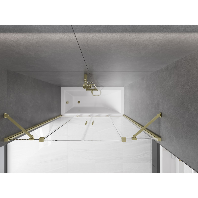 Mexen Velar Duo paravent de baignoire 2 volets coulissants 140 x 150 cm, transparent, or brossé - 896-140-000-02-55