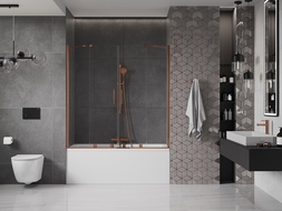 Mexen Velar Duo écran de baignoire à 2 ailes coulissante 140 x 150 cm, transparent, Or rose - 896-140-000-02-60