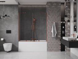 Mexen Velar Duo paroi de baignoire coulissante à 2 vantaux 140 x 150 cm, transparent, or rose - 896-140-000-02-60