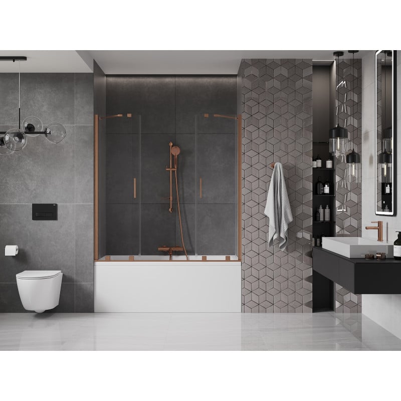 Mexen Velar Duo paroi de baignoire à deux panneaux coulissants 140 x 150 cm, transparent, cuivre brossé - 896-140-000-02-65