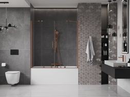 Mexen Velar Duo paroi de baignoire 2 volets coulissants 140 x 150 cm, transparent, cuivre brossé - 896-140-000-02-65