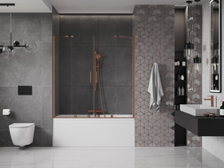 Mexen Velar Duo paroi de baignoire à deux panneaux coulissants 140 x 150 cm, transparent, cuivre brossé - 896-140-000-02-65