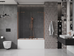Mexen Velar Duo écran de baignoire coulissant à 2 panneaux 150 x 150 cm, transparent, cuivre brossé - 896-150-000-02-65